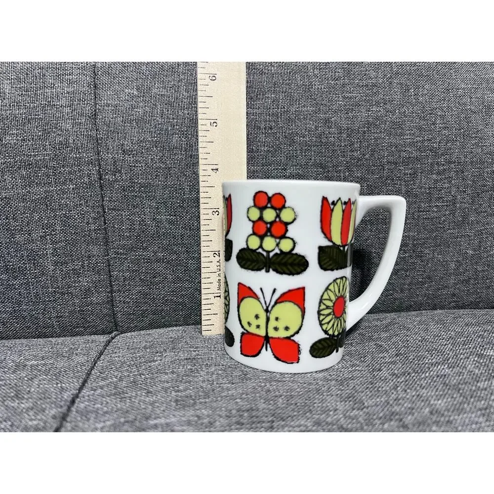 Vintage 1960s Otagiri Butterfly Flower Coffee Mug Porcelain Made Singapore
